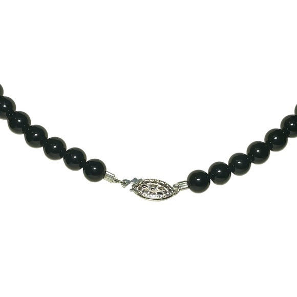 Black Onyx with Faceted Aurora Borealis Crystals Necklace w/Sterling Clasp - Picture 5 of 5